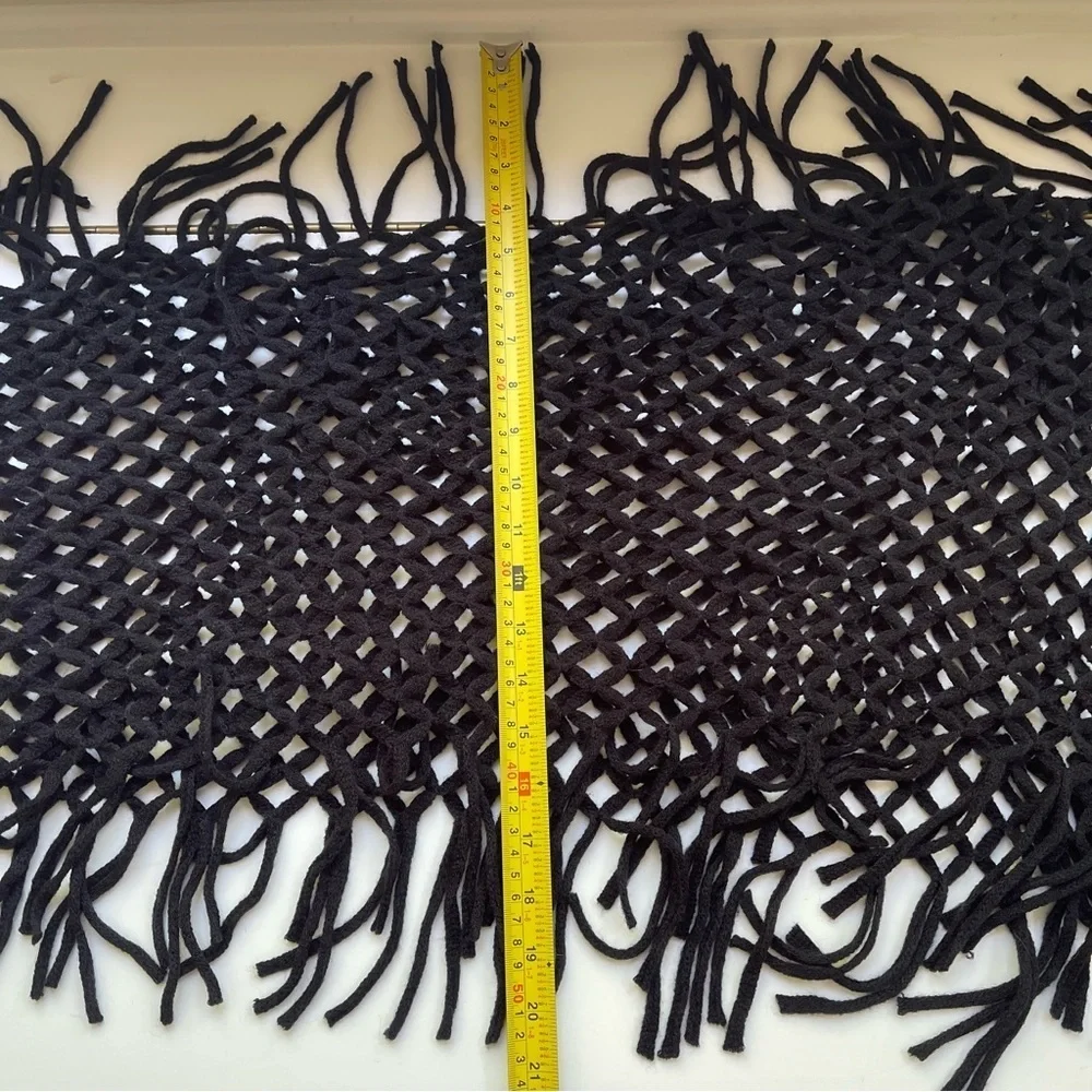 Two Lightweight Infinity Scarves Black White Diamond Pattern Tassels Acrylic